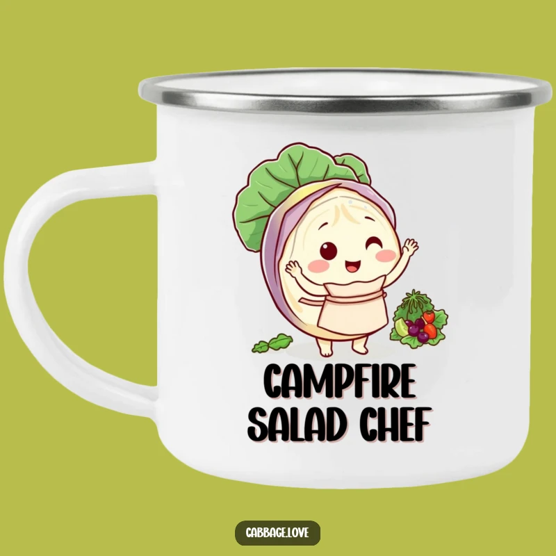 Funny Cabbage Chef Camping Mug: Salad Tossing Outdoor Gift