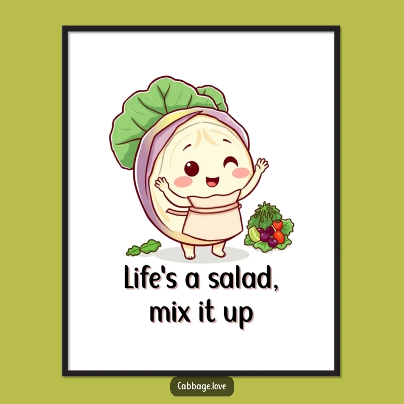 Free Printable Wall Art: Cabbage Chef Tossing Salad Funny Downloadable Art