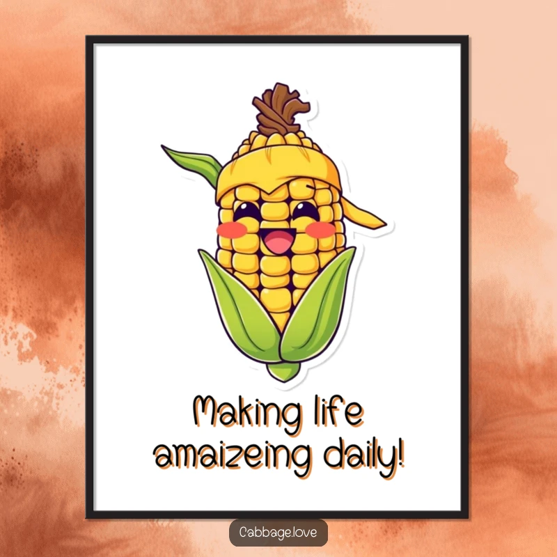 Funny Free Printable Wall Art: Happy corn cob character wearing a yellow bandana, grinning widely, bringing a dose of sunshine and humor to any wall.