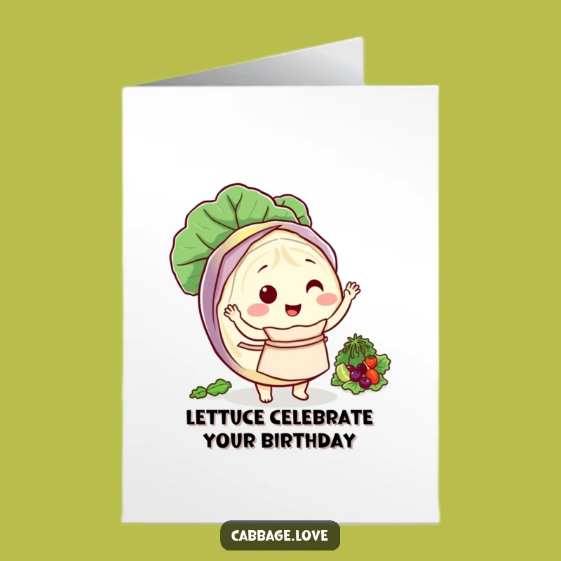 Free Printable Birthday Card: Cabbage Chef Tossing Salad Funny Downloadable Gift