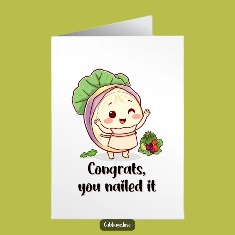 Free Printable Congratulations Card: Cabbage Chef Tossing Salad Funny Downloadable