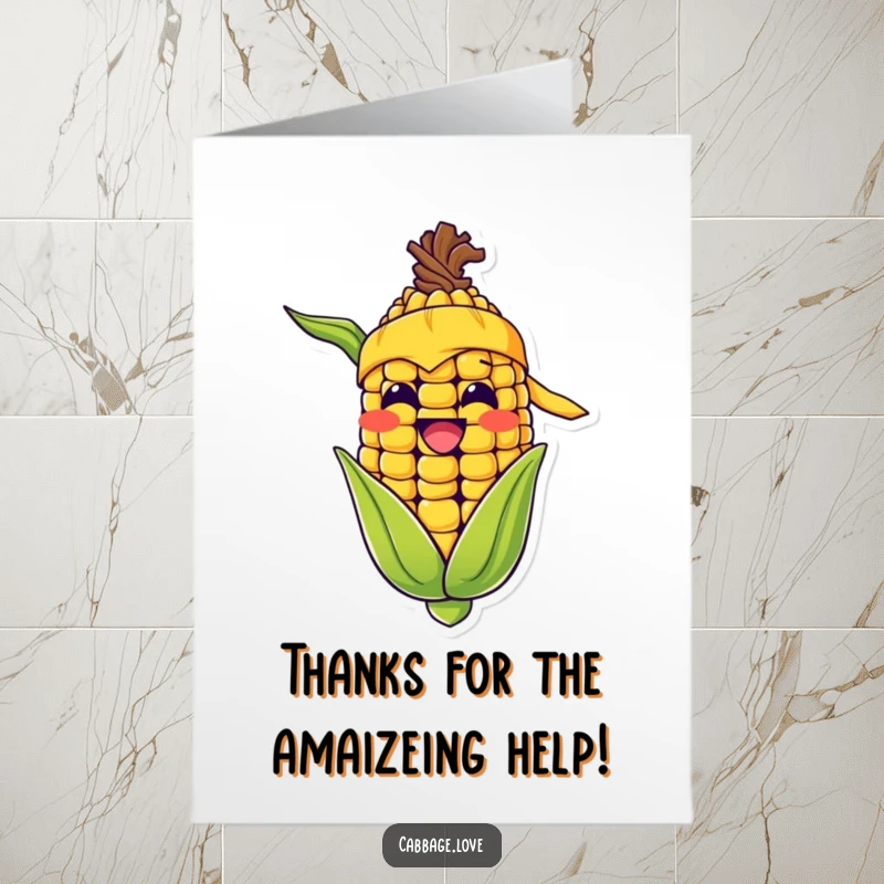 Funny Free Printable Thank You Card: Happy corn cob in yellow bandana grinning widely, expressing heartfelt thanks with a cheerful, corny vibe.